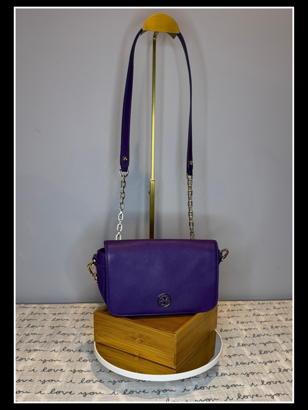 Tory Burch Robinson Purple Saffiano Leather Chain Crossbody